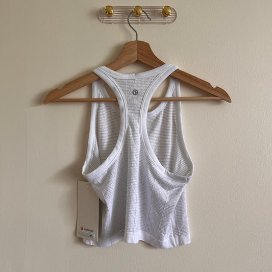 Lululemon Swiftly Pointelle Cropped Racerback Tank Top - Herringbone Dot White - Size 8