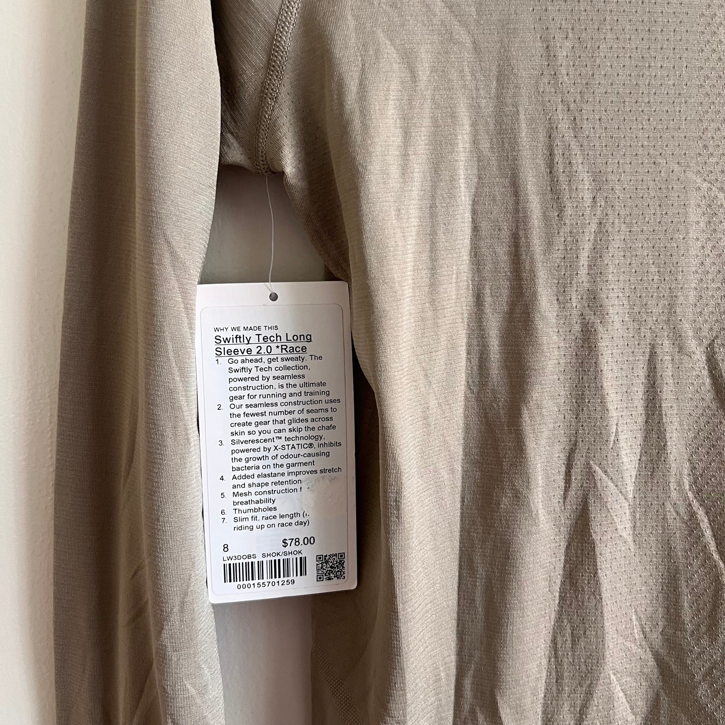 Lululemon Swiftly Tech Long Sleeve 2.0 *Race Sheer Oak - Size 8