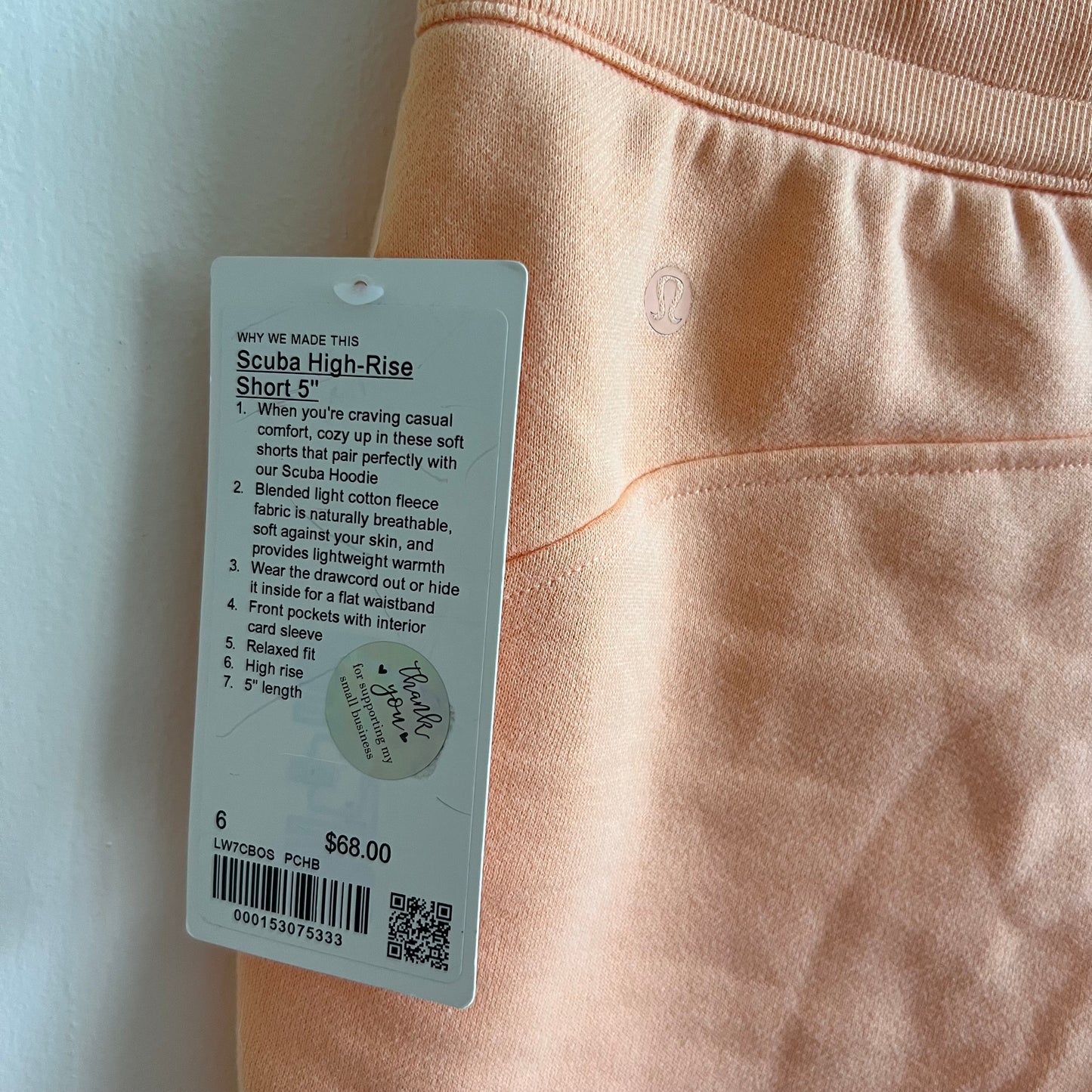 Lululemon Scuba High-Rise Short 5" - Peach Bellini - Size 6