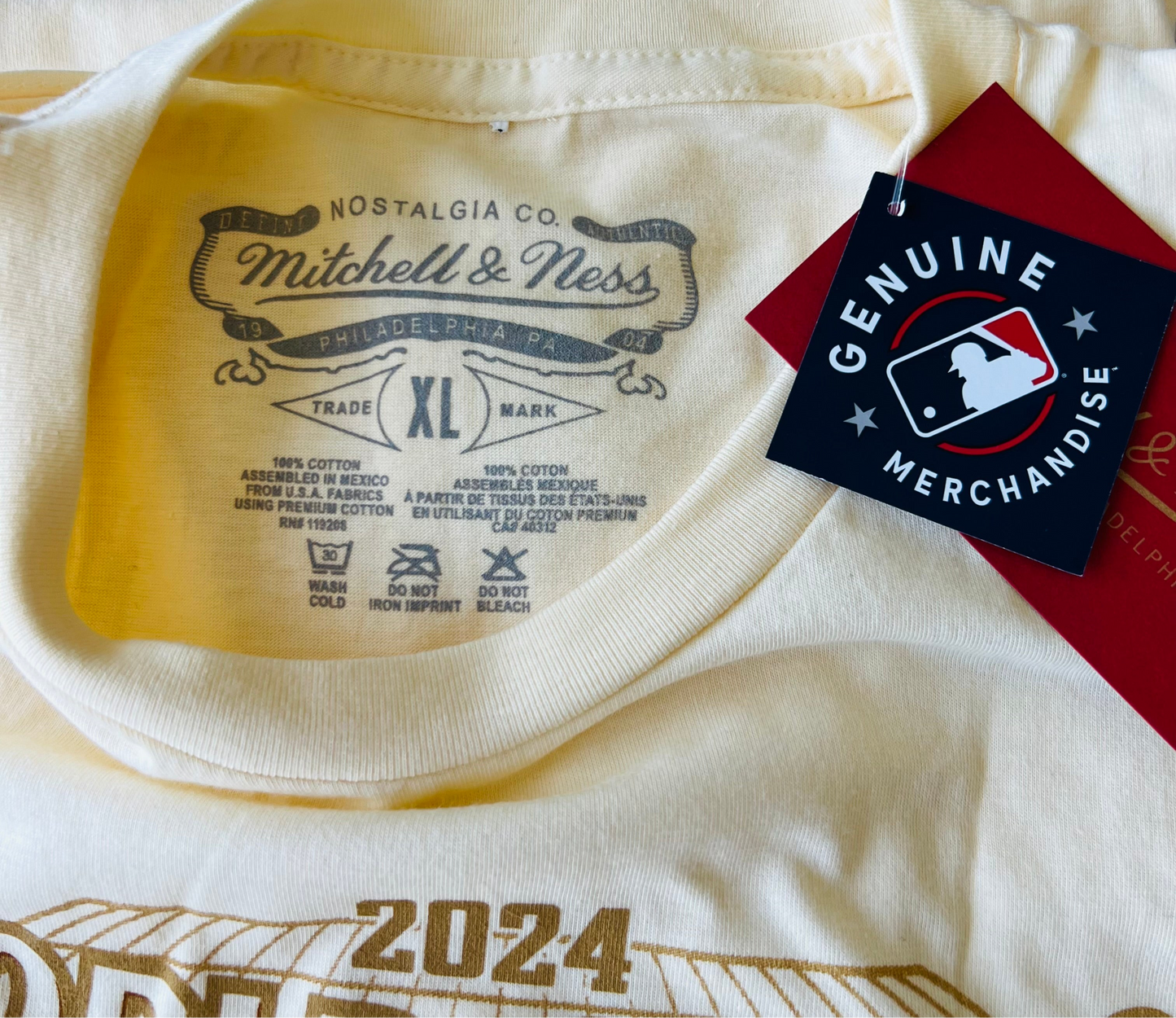 Men's LA Dodgers Mitchell & Ness 2024 World Series Champions T-Shirt - Cream - XL