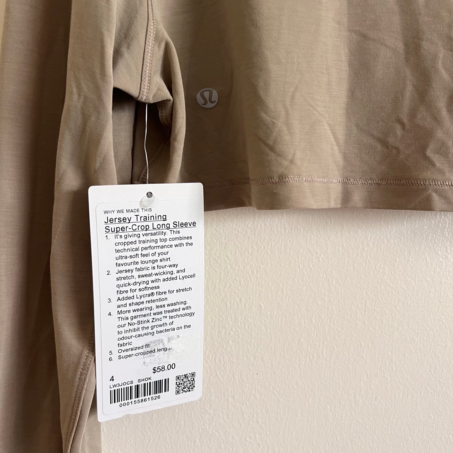 Lululemon Jersey Training Super-Crop Long Sleeve - Sheer Oak - Size 4