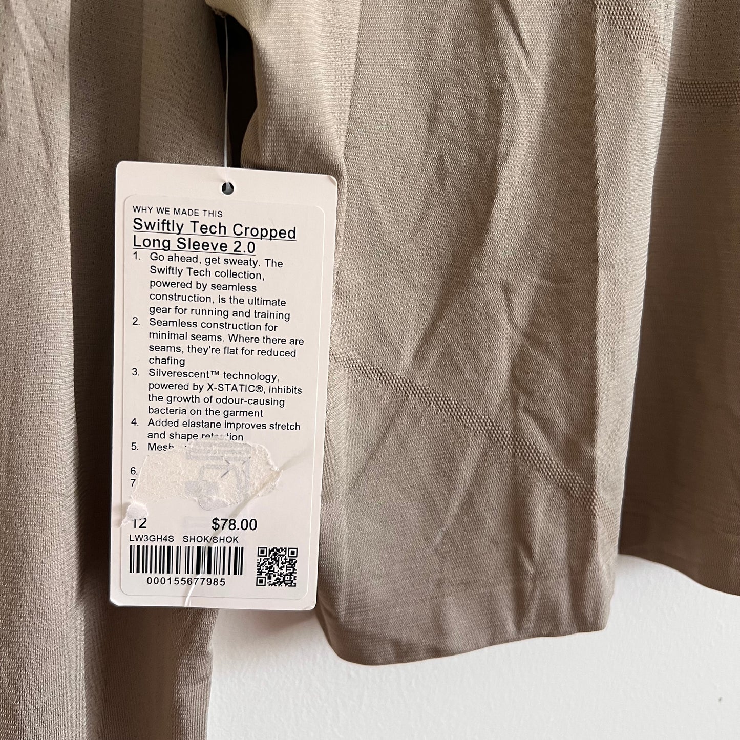 Lululemon Swiftly Tech Cropped Long Sleeve 2.0 - Sheer Oak - Size 12