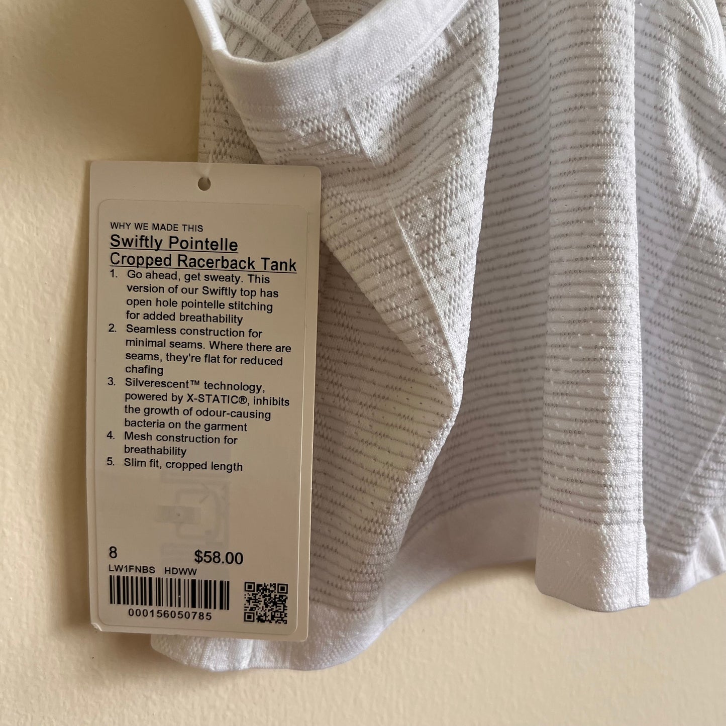 Lululemon Swiftly Pointelle Cropped Racerback Tank Top - Herringbone Dot White - Size 8