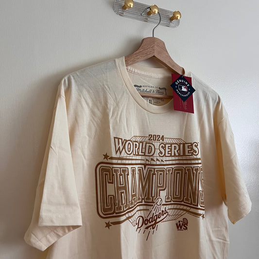 Men's LA Dodgers Mitchell & Ness 2024 World Series Champions T-Shirt - Cream - XL