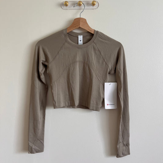 Lululemon Swiftly Tech Cropped Long Sleeve 2.0 - Sheer Oak - Size 4