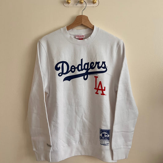 Men's Mitchell & Ness MLB Crew Neck Sweater LA Dodgers- White- Small
