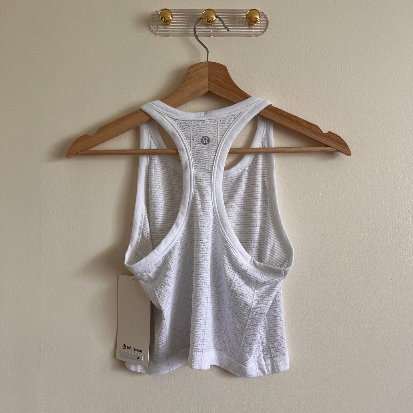 Lululemon Swiftly Pointelle Cropped Racerback Tank Top - Herringbone Dot White - Size 8