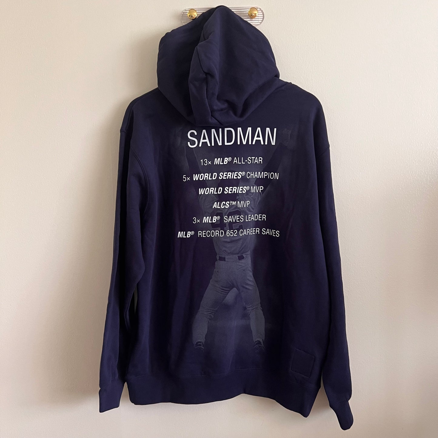 Men’s Mitchell & Ness Mariano Rivera NY Yankee Name & Number Fleece Pullover Hoodie - Navy - Medium