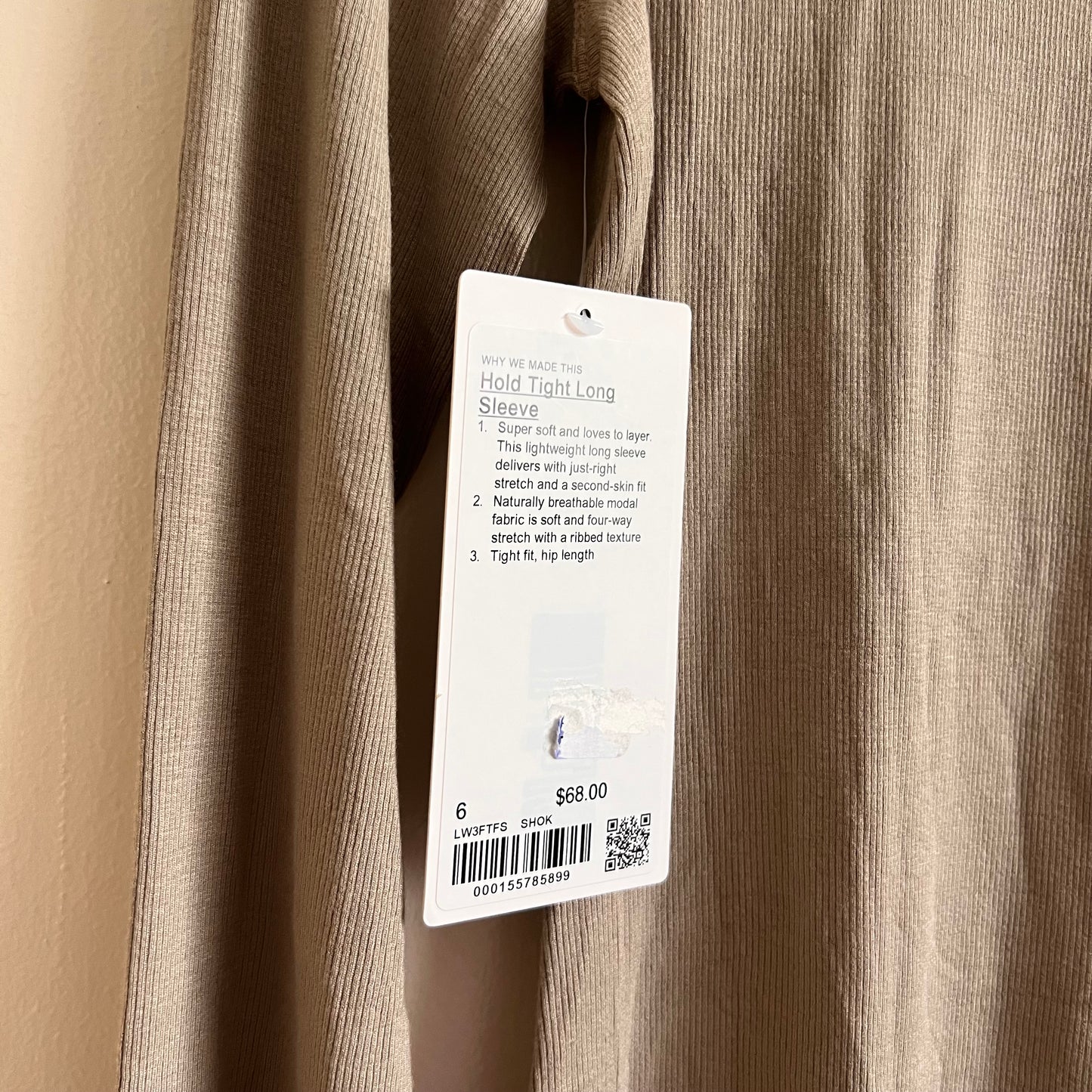 Lululemon Hold Tight Long Sleeve - Sheer Oak - Size 6