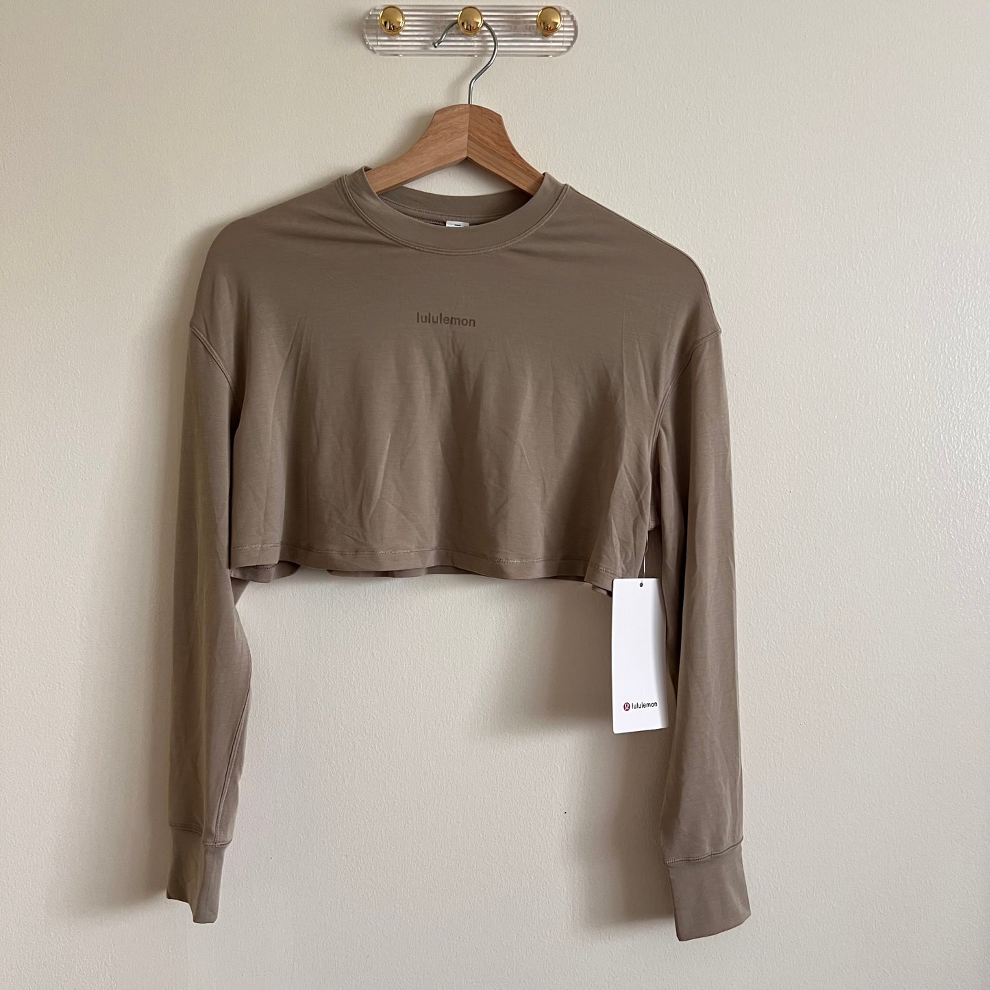 Lululemon Jersey Training Super-Crop Long Sleeve - Sheer Oak - Size 4