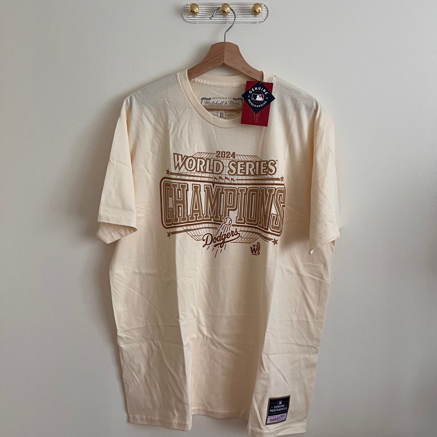 Men's LA Dodgers Mitchell & Ness 2024 World Series Champions T-Shirt - Cream - XL