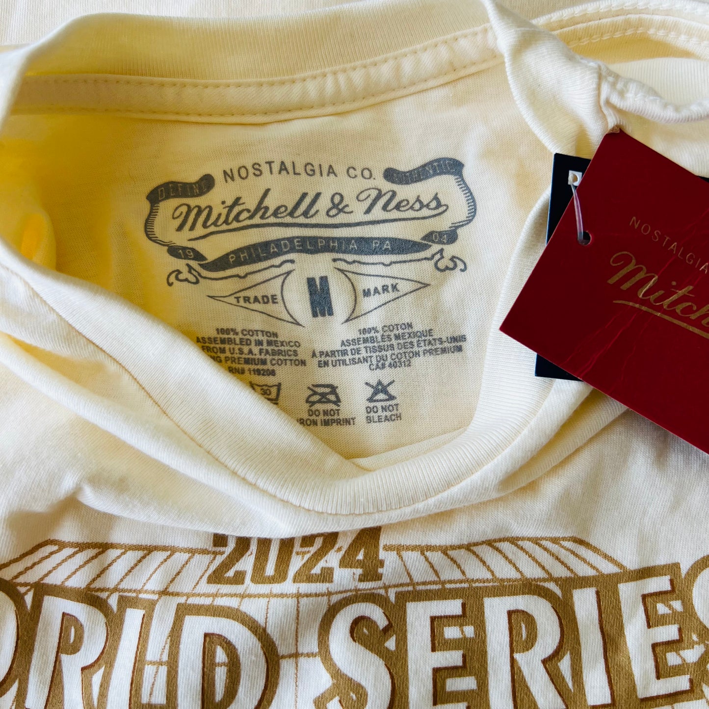 Men's LA Dodgers Mitchell & Ness 2024 World Series Champions T-Shirt - Cream - Medium