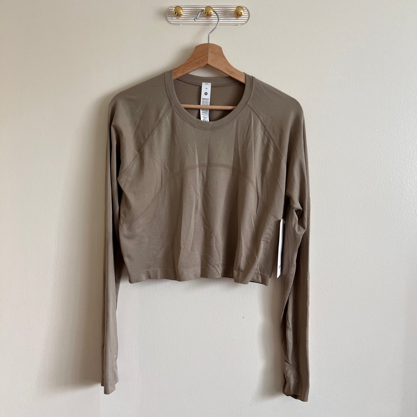 Lululemon Swiftly Tech Cropped Long Sleeve 2.0 - Sheer Oak - Size 14