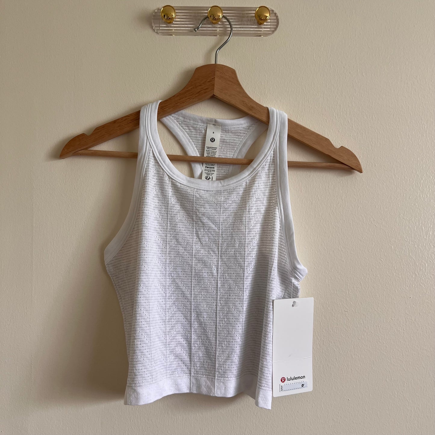 Lululemon Swiftly Pointelle Cropped Racerback Tank Top - Herringbone Dot White - Size 8