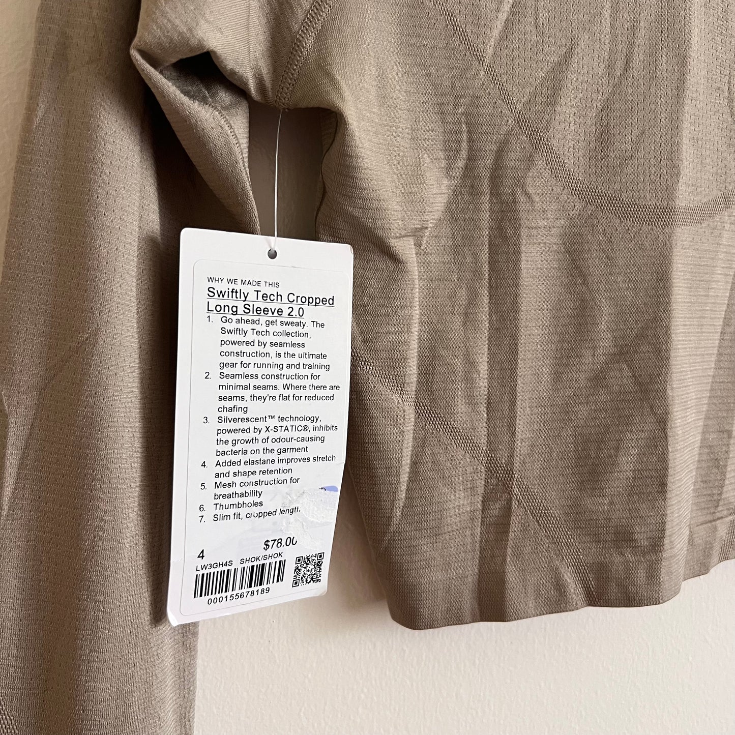 Lululemon Swiftly Tech Cropped Long Sleeve 2.0 - Sheer Oak - Size 4